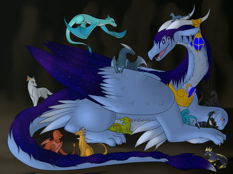 Halo as a dragon with all her hatchlings