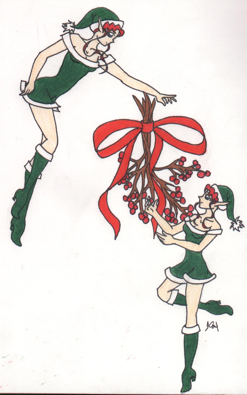 elves with mistletoe