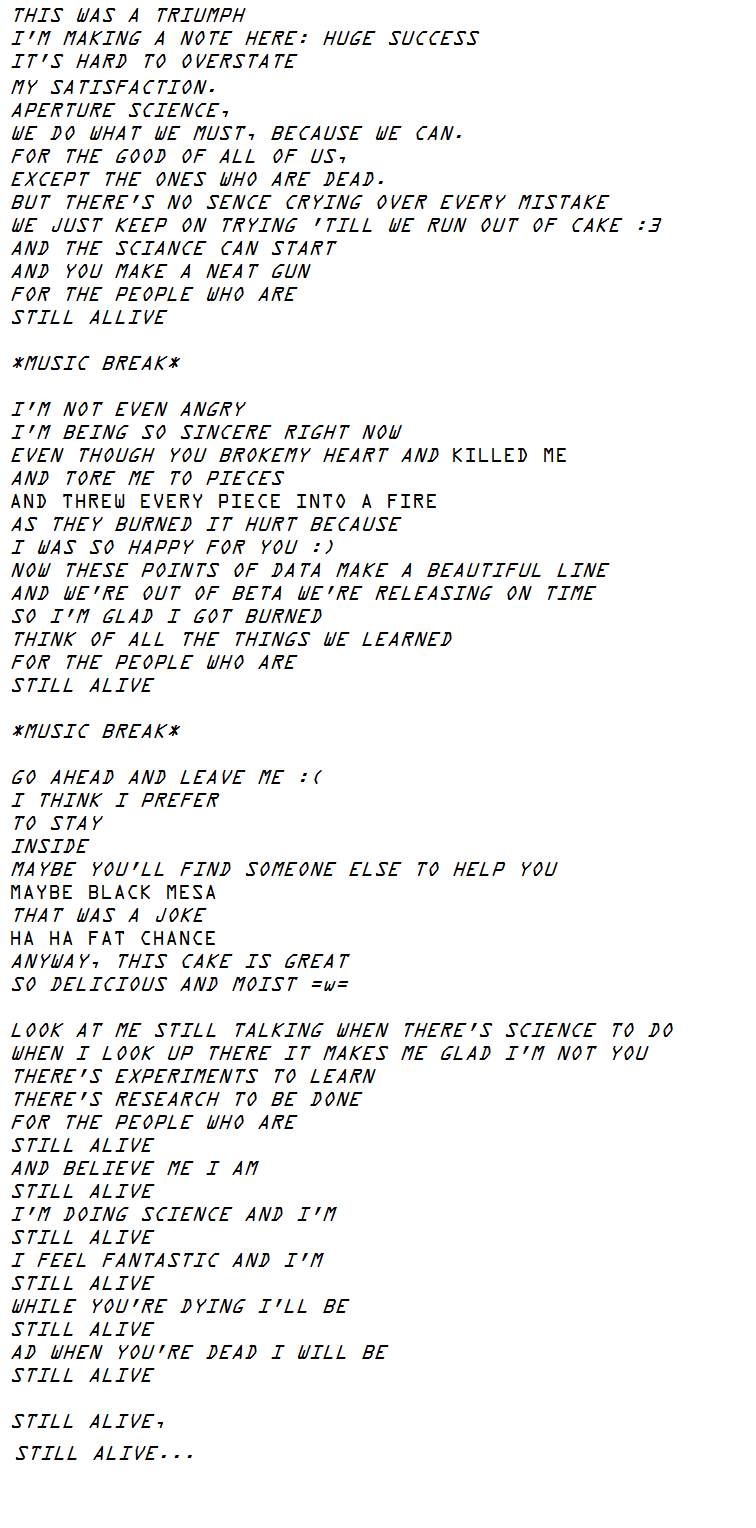 Still Alive Portal Lyrics By Smcosplay98 On Deviantart Still Alive Portal Lyrics By Smcosplay98 On Deviantart