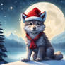 Christmas - Cute Wolf cub Santa Claus hat - AI gen