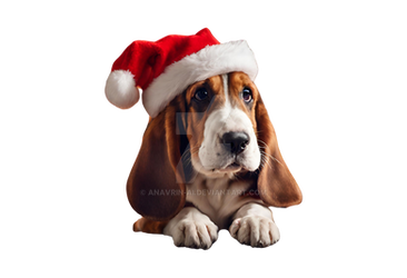 Basset santa claus puppy dog isolated (1)
