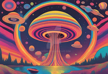 Alien Jellyfish Spaceship psychedelic multicolored