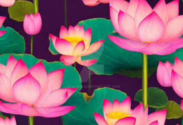 Lotus flowers buddhist seamless pattern AI generat