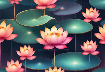 Lotus flowers buddhist seamless pattern AI generat