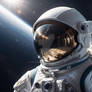 Astronaut in the Deep Space. Full Moon. AI generat
