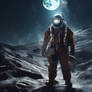 Astronaut in the Deep Space. Full Moon. AI generat