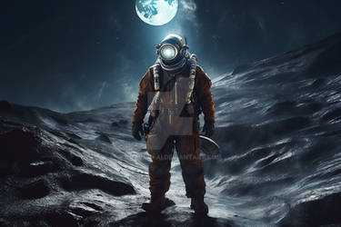 Astronaut in the Deep Space. Full Moon. AI generat