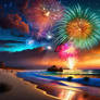 New Year. Fireworks in the Beach. AI generated (23