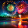 New Year. Fireworks in the Beach. AI generated (24