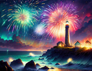 New Year. Fireworks in the Beach. AI generated (26