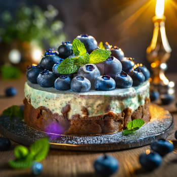 Cake with blueberries and mint. Fine Dessert. AI g
