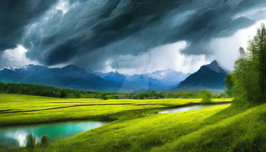 Stormy Landscape. Hurricane in the fields. AI gene