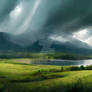 Stormy Landscape. Hurricane in the fields. AI gene