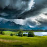 Stormy Landscape. Hurricane in the fields. AI gene