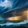 Ocean Landscape. A Hurricane in the high sea. AI g