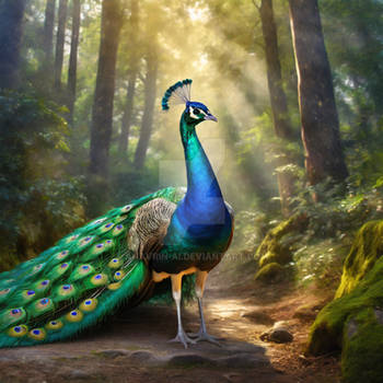 A peacock with a majestic tail. AI art generated (