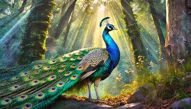 A peacock with a majestic tail. AI art generated (