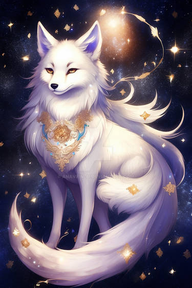 A starry-eyed immaculate kitsune. Japanese folklor