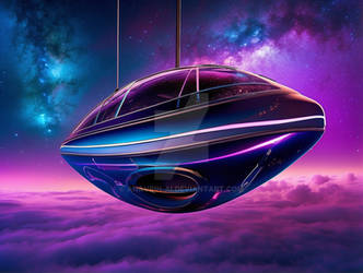 Purple Galactic Gondola. Surreal Cosmic Boat. AI g