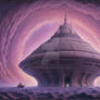 A mauve-tinted futuristic interstellar ark. AI art