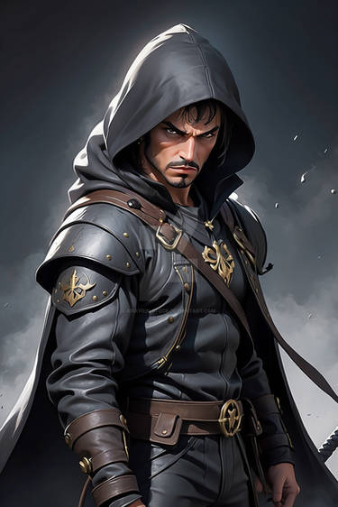 Medieval Gothic Leather cape assassin. AI generate