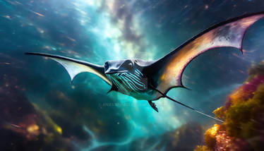Surreal amazing galaxy. A manta ray flying in the 