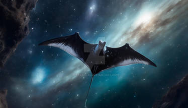 Surreal amazing galaxy. A manta ray flying in the 