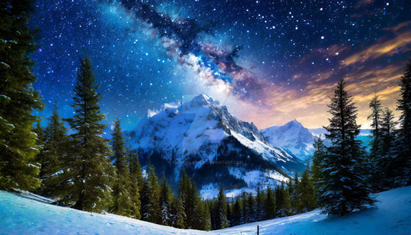 Winter night landscape. Snow mountains. Starry Sky by anavrin-stock on  DeviantArt