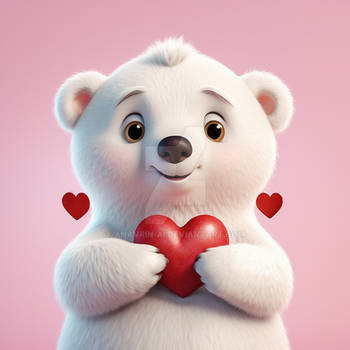 Valentine's day. A cute polar bear holding a heart