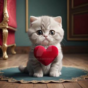 Valentines day. A cute kitten holding a heart. AI 