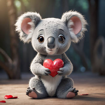 Valentines day. A cute koala cub holding a heart. 