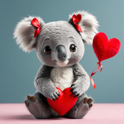 Valentines day. A cute koala cub holding a heart. by anavrin-stock