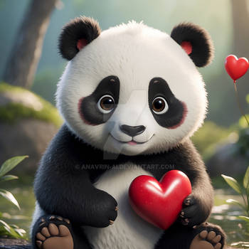 Valentines day. A cute panda bear holding a heart.