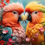 Valentines day. A couple of colorful birds paiting