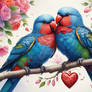 Valentines day. A couple of colorful birds paiting