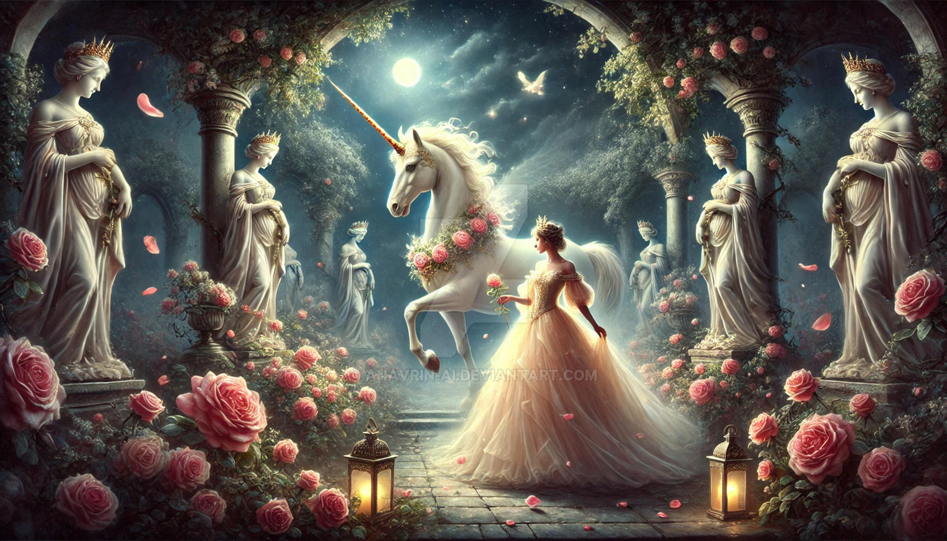Princess and Unicorn Fairy Tale - Premium Wallpape by anavrin-ai on ...