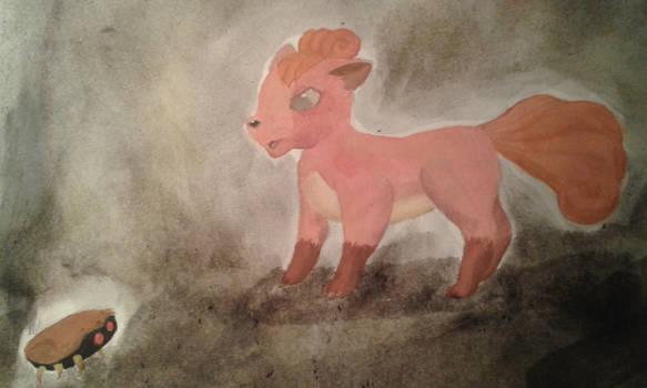 Vulpix may be a little bit scared of Kabuto (+bg)