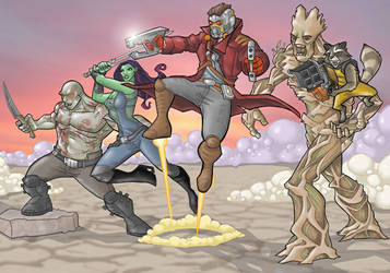 Guardians of the Galaxy crew in full-color by davidstonecipher