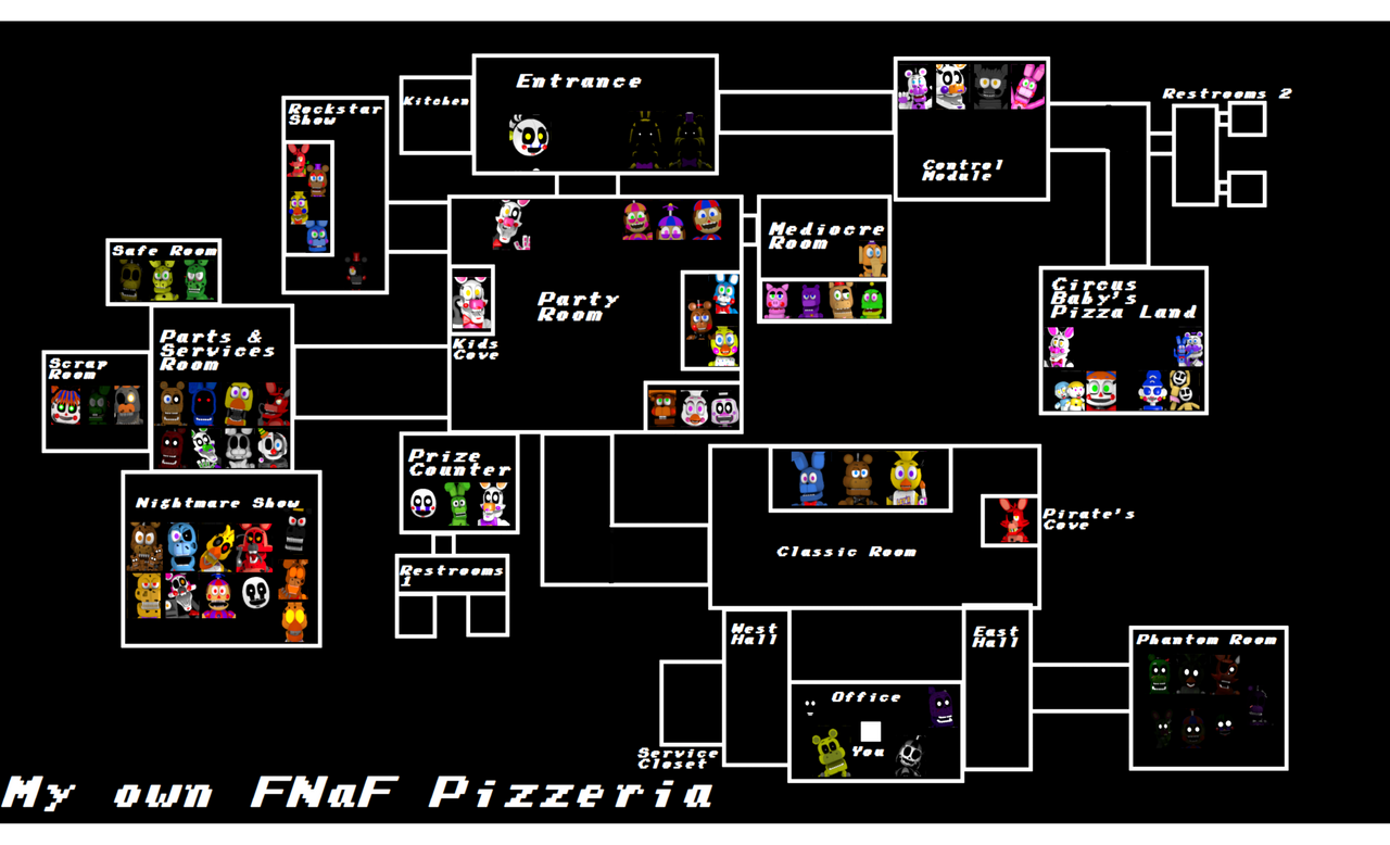 FNAF 1-6 Map (Excluding SL) Five Nights At Freddy's Amino