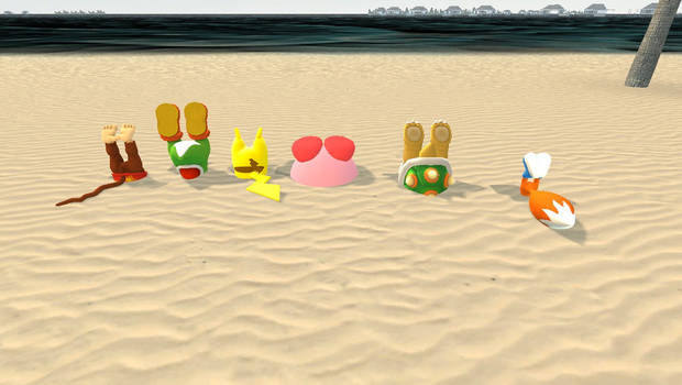 Nintendo guys and Lucky buried in the sand