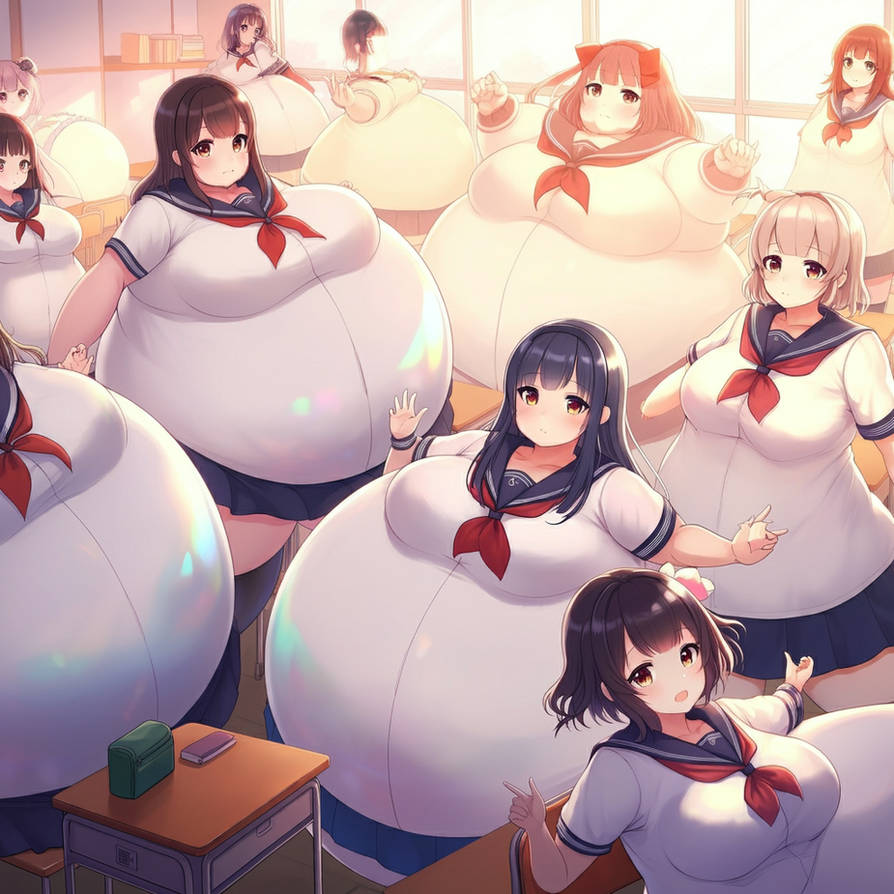 Inflanted Inflated anime girls in a classroom by kingdab28 on DeviantArt