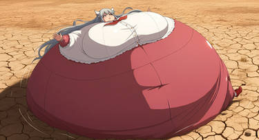 Inflated anime girl stuck in the ground
