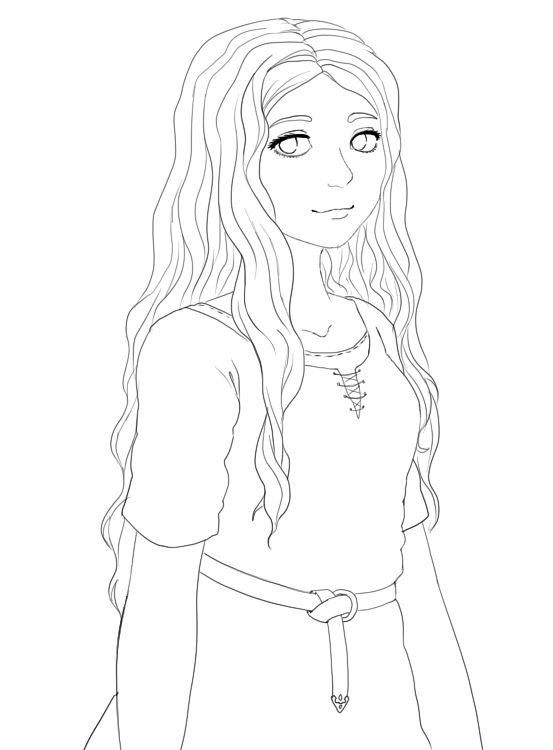 Sketch - Medieval girl (line) by tether32 on DeviantArt