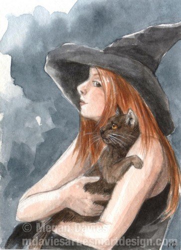 A witch and her cat  ACEO