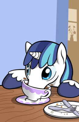 Shining Armor Drinking Tea