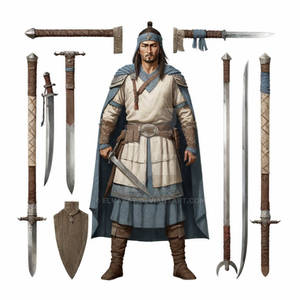 Turkic Warrior with weapons