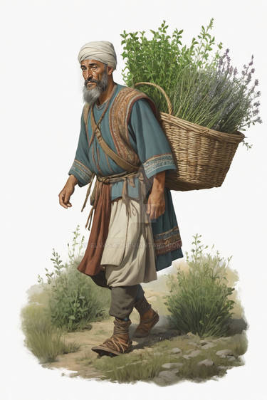 Turkic Villager with Basket of Herbs