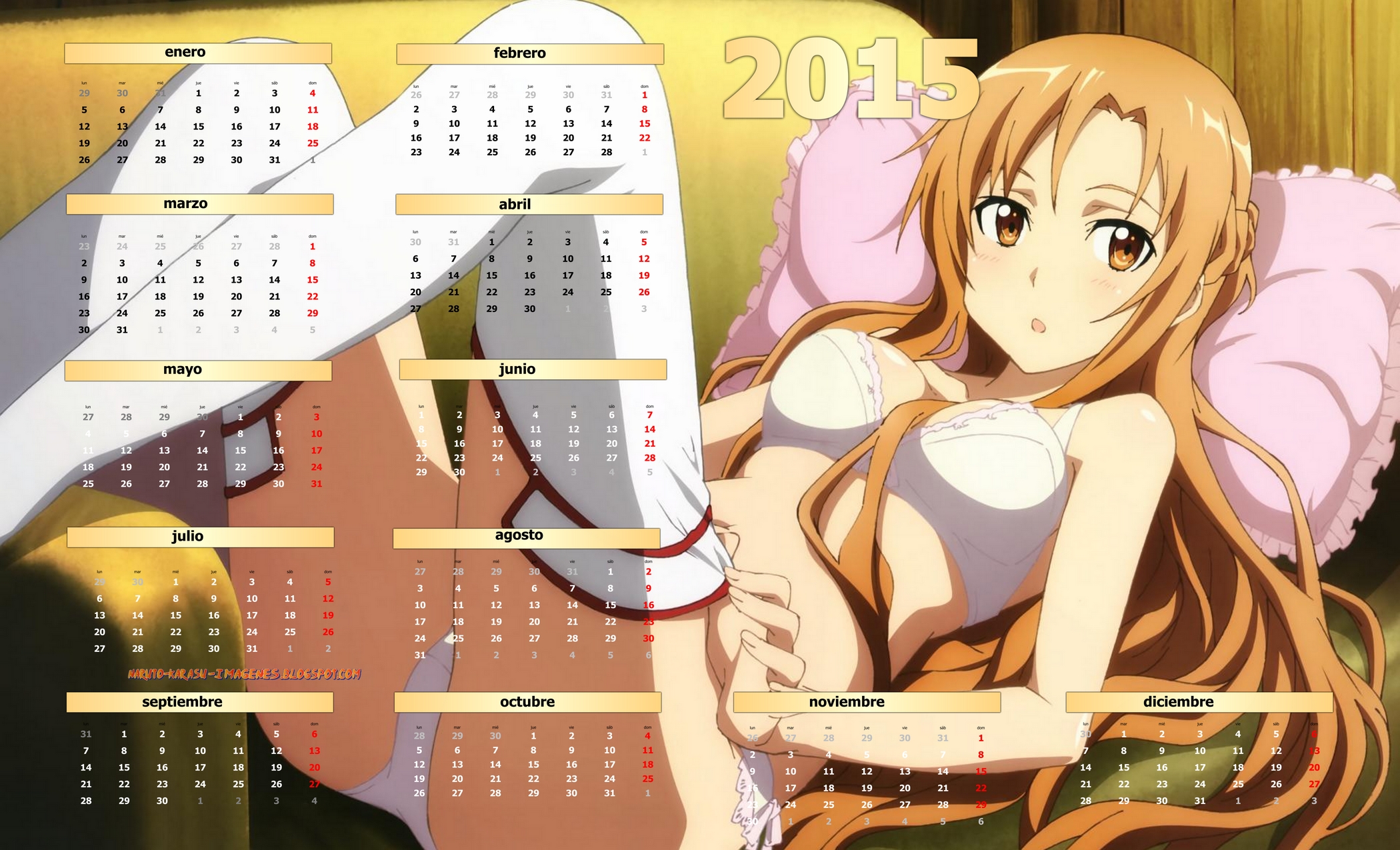 Calendario 2015 anime sword art online Asuna-3 by AkatsukiKarasu