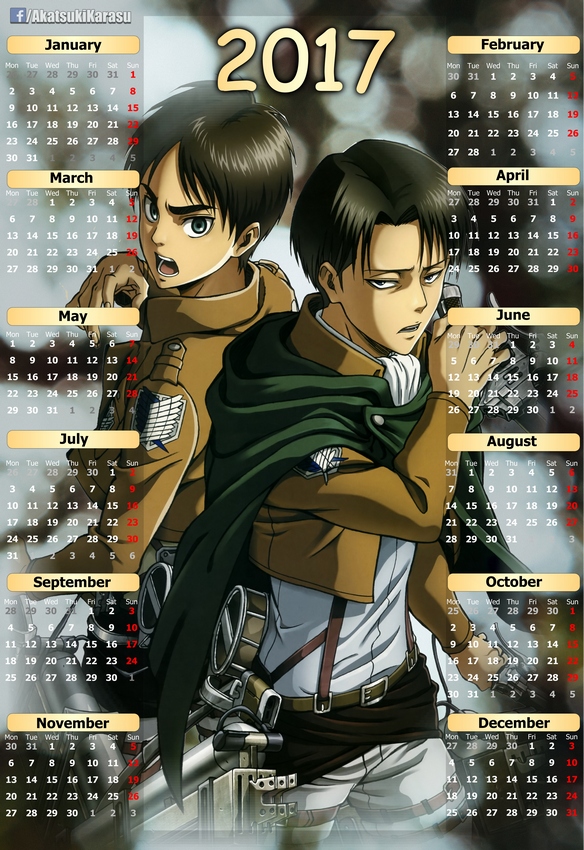 2017 Anime Calendar Attack On Titan 13 Eng Spa By Akatsukikarasu On Deviantart Attack On Titan Calendar