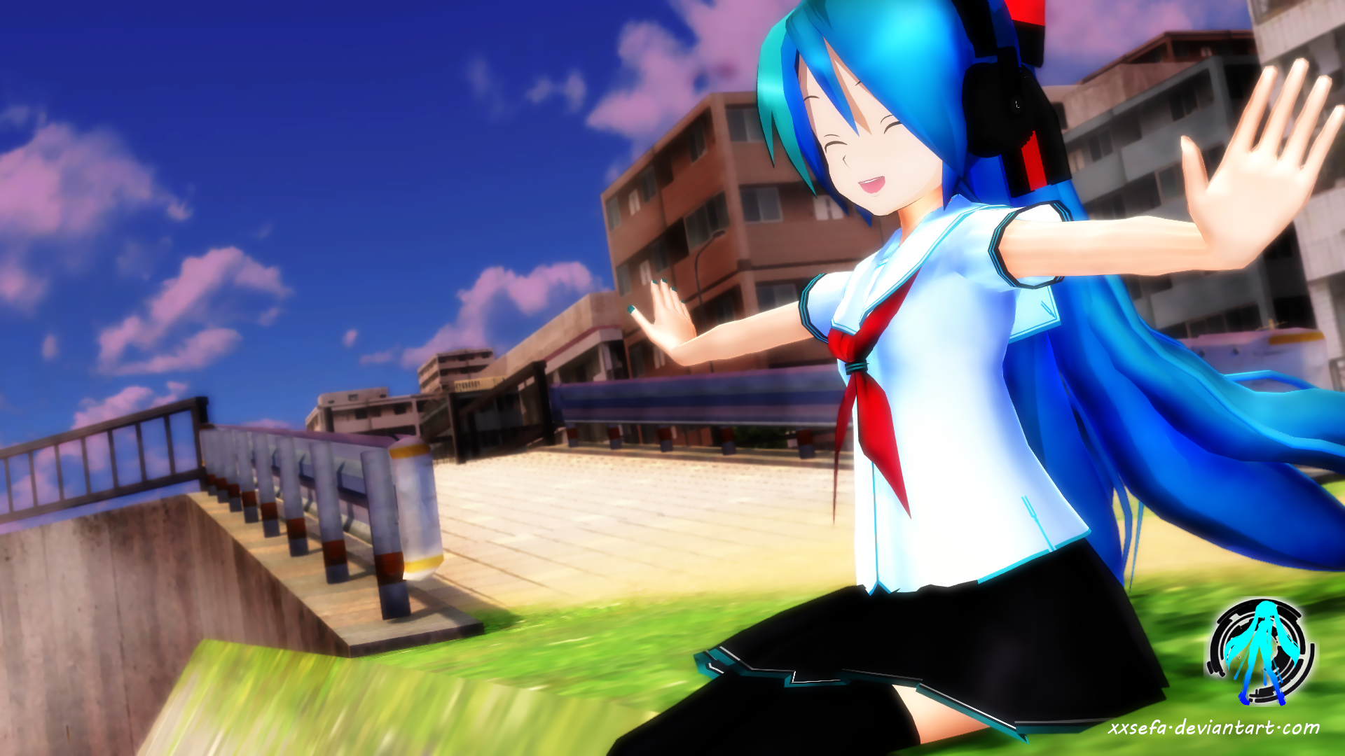 Sunset Day City - Lat School Miku Wallpaper